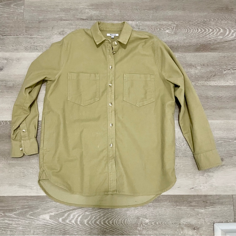 Madewell Moleskin Sunday Shacket Button Shirt in Ash Green